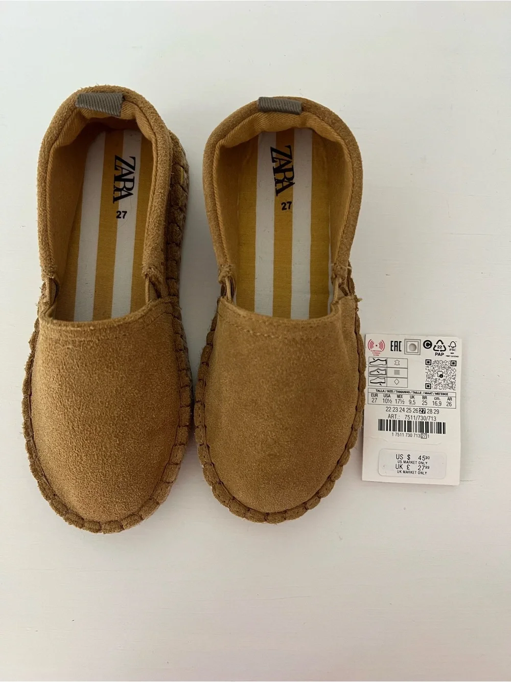 Zara Kids Tan Suede Moccasin Slip-Ons